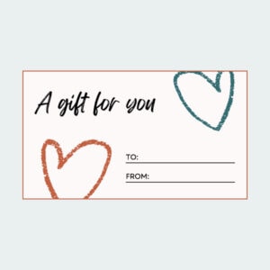 image of sample gift card with two hearts Hair Butler™ hair extension workstation tool