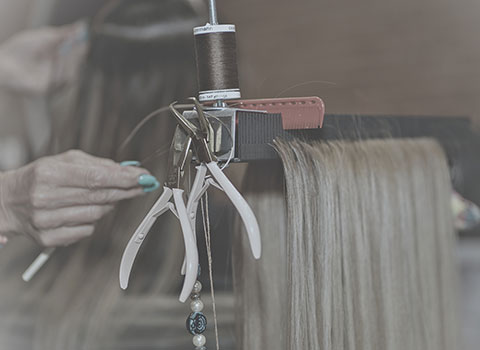 close up of stylist reaching for tools on magnetic end of Hair Butler™ hair extension workstation tool